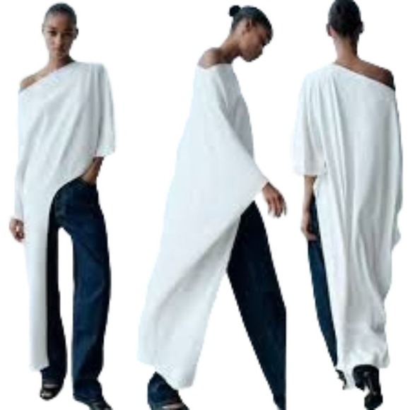 Zara White Asymmetrical Blouse with Flowing Design - Picture 3 of 13